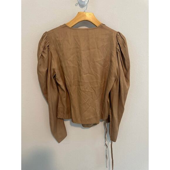 GANNI Women’s Viscose Twill Neutral Minimalist Wrap Blouse Sz 36 (S/M) - Picture 5 of 7
